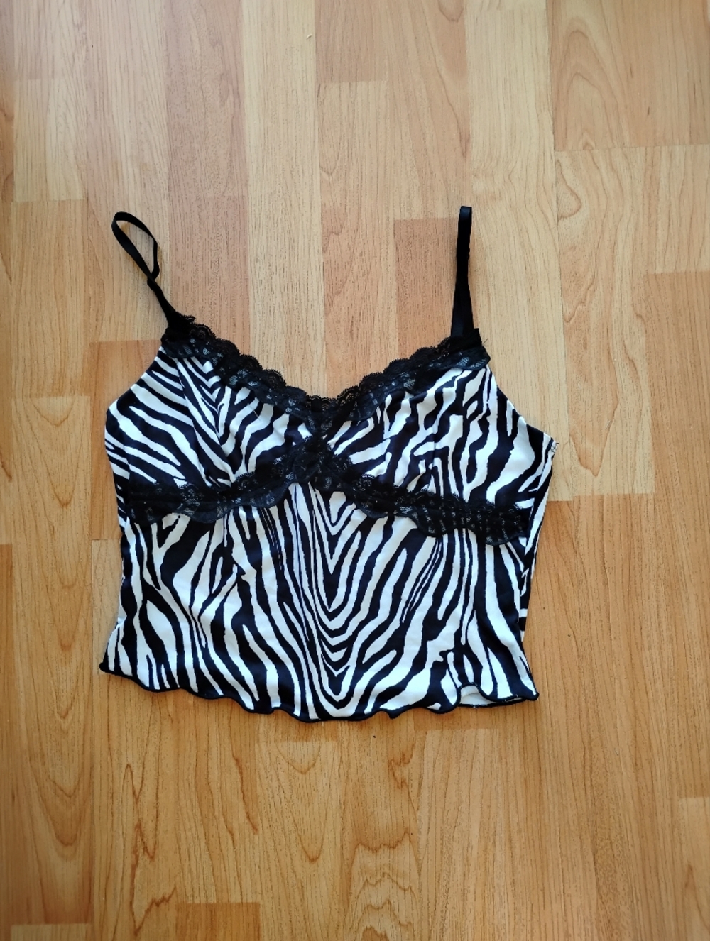 SHEIN Black & White Zebra Lace-Trim Cami